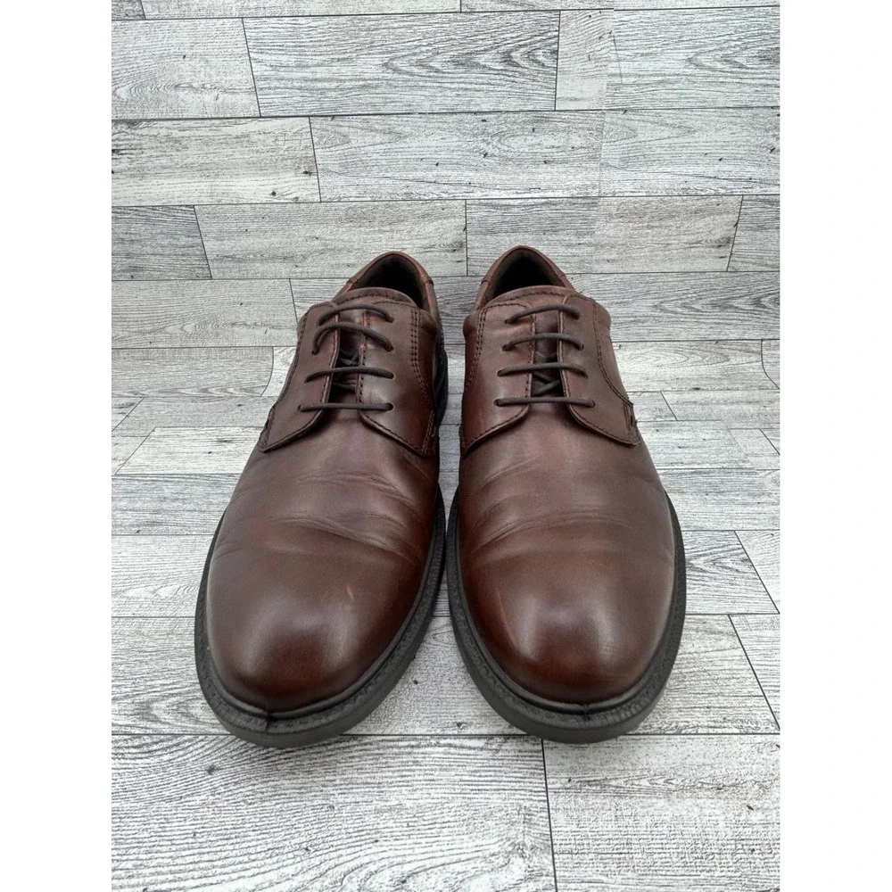 ECCO Men Brown Leather Derby Oxford Shoes Shock Point Comfort Size 45 US 11-11.5